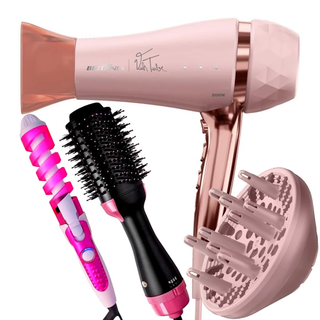 Secador De Cabelo Britania Profissional 2100w Ions Tourmaline Quente Frio Bivolt Difusor Cachos Modelador Escova City