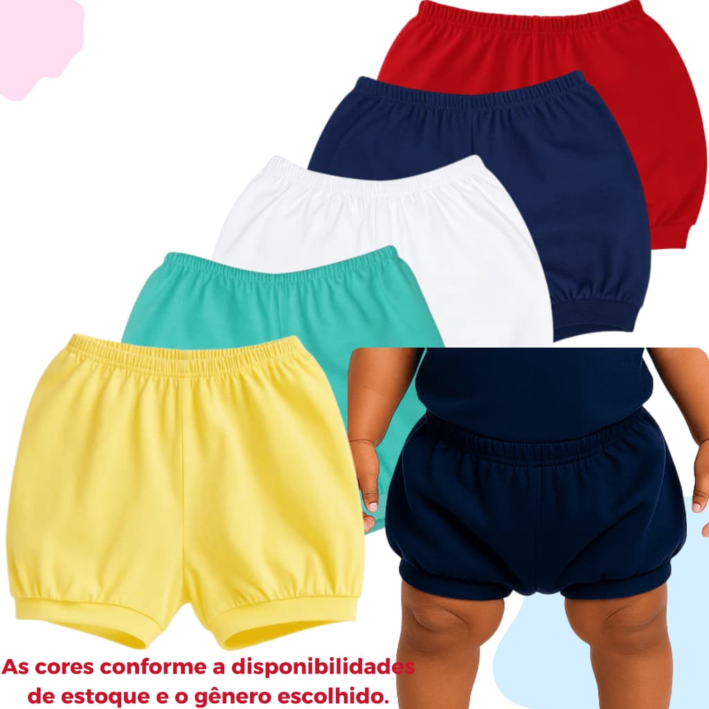 Kit 3 Shorts Infantil Bebe Tapa Fralda Bebê Menino Menina Verão