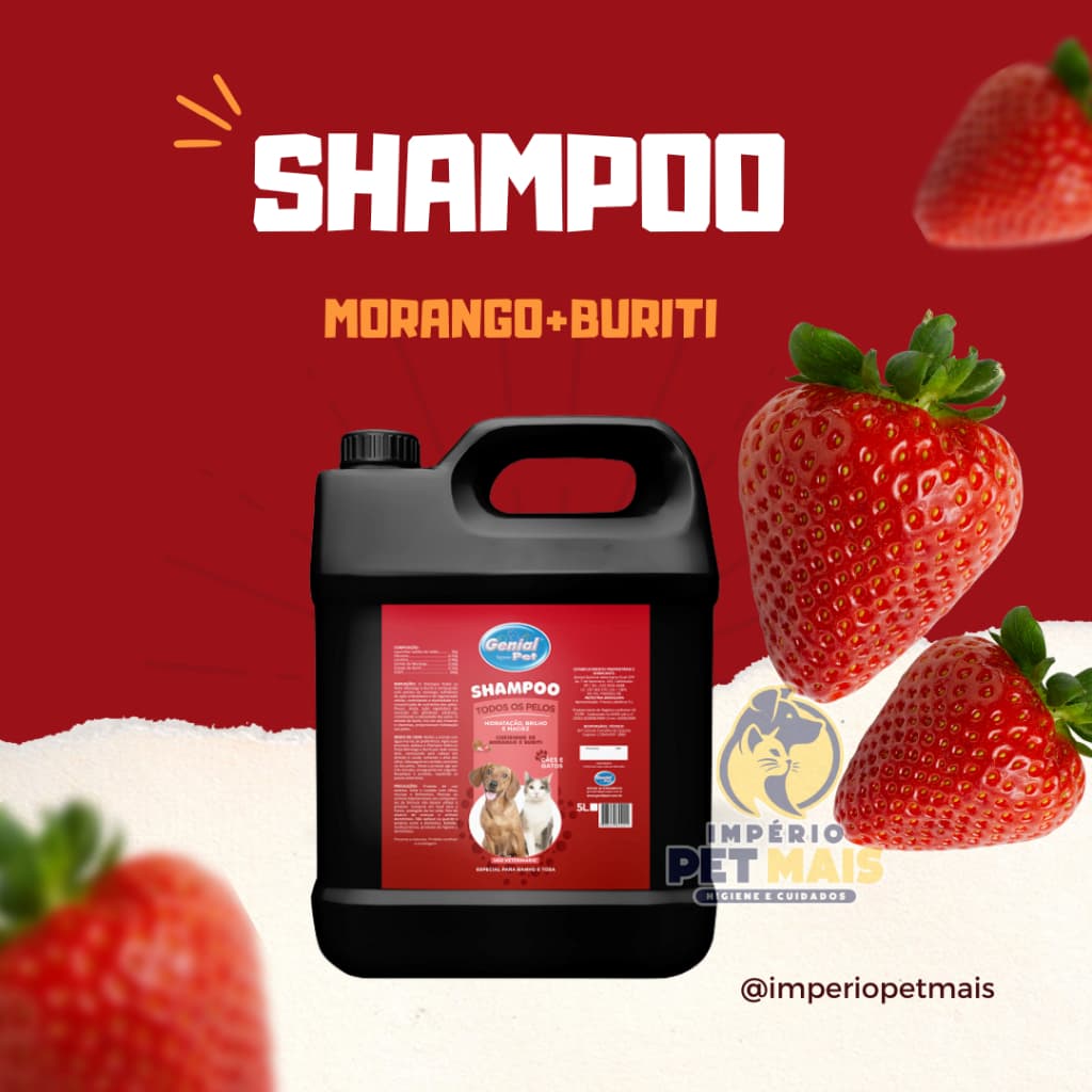 Shampoo Para Pets Morango E Buriti Genial Pet 5 litros