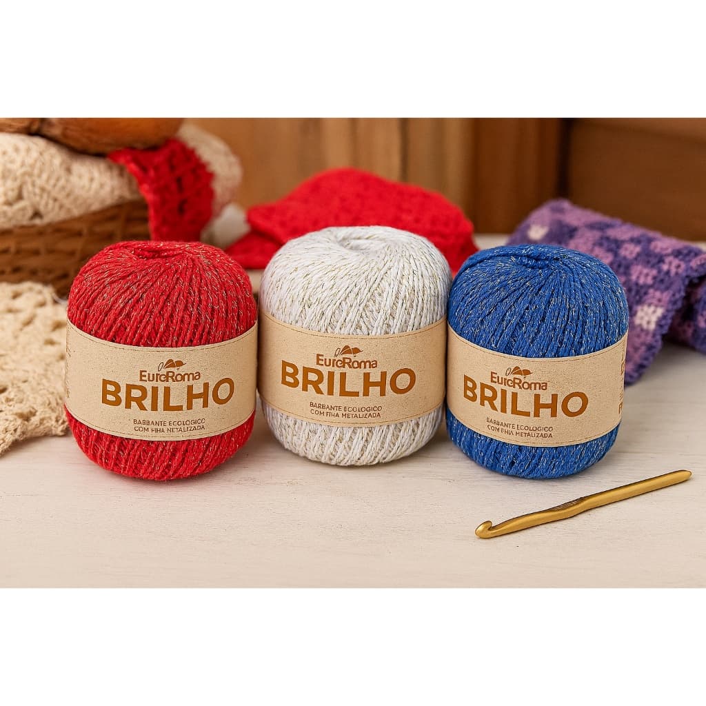 ✨ Barbante EuroRoma Brilho Fio 6 | Macio e Brilhoso para Crochê ✨