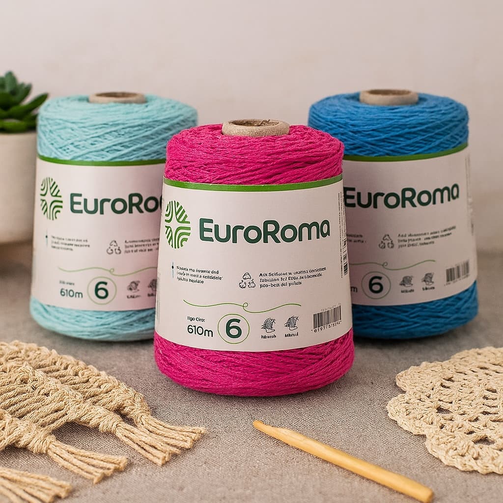 Barbante EuroRoma 600g Fio 6 – Maciez, Resistência e Sustentabilidade para Crochê e Tricô