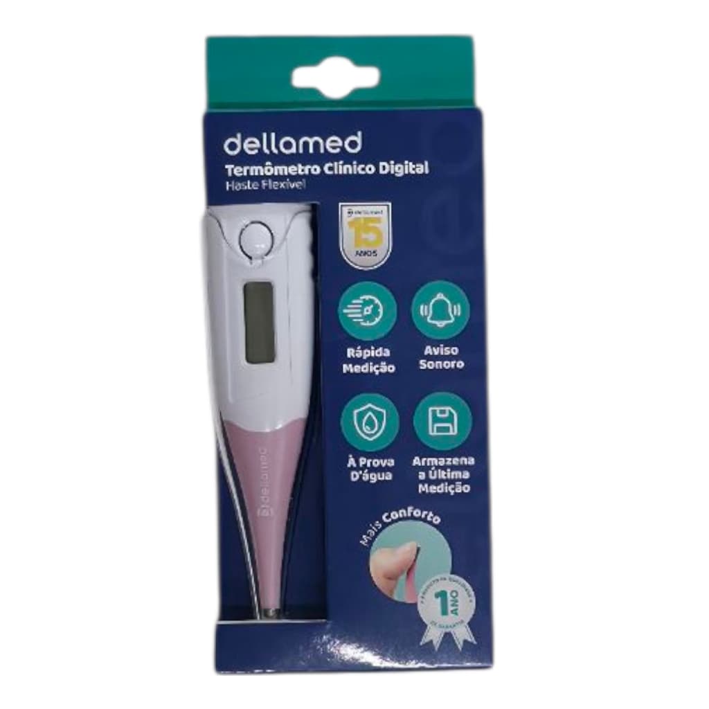 TERMOMETRO CLINICO DIGITAL PONTA FLEXIVEL C/ PROTETOR ACRILICO BCO/ROSA