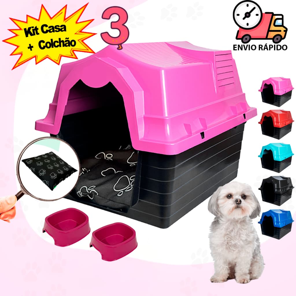 Casa Pet Nº 3 + Caminha + Comedouro e Bebedouro Casinha de Cachorro Cama Para Cachorro Abrigo