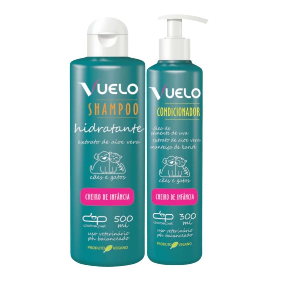 Kit Shampoo Hidratante + Condicionador Cheiro de Infancia Vuelo Dolce Pet Cães Gatos