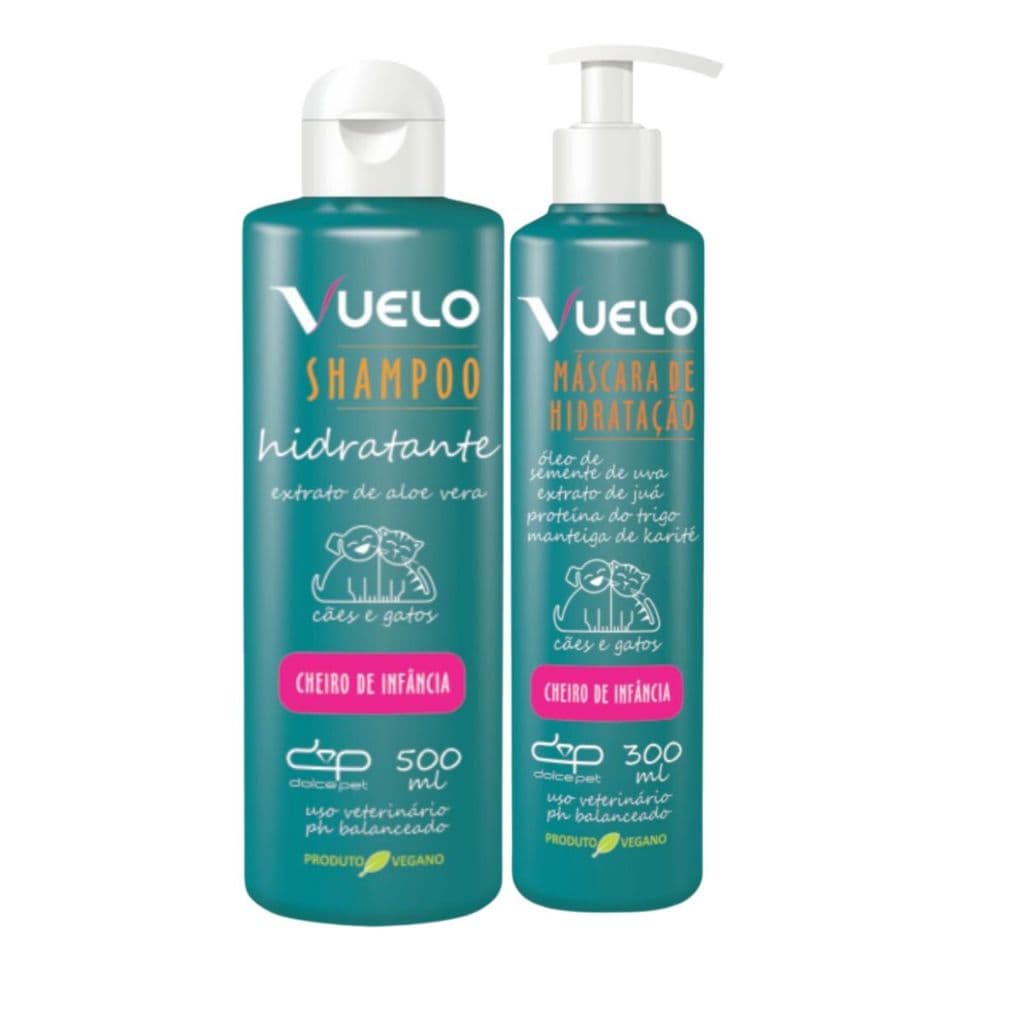 Kit Shampoo Hidratante + Máscara Hidratação Cheiro de Infancia Vuelo Dolce Pet Cães Gatos