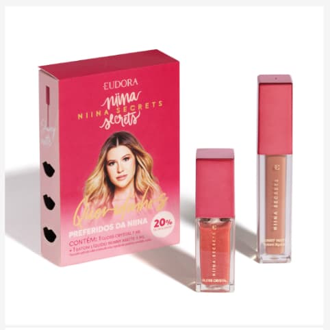 Kit Queridinhos da Niina: Batom Líquido Matte 5ml + Gloss Crystal 7ml Eudora SEM LACRE