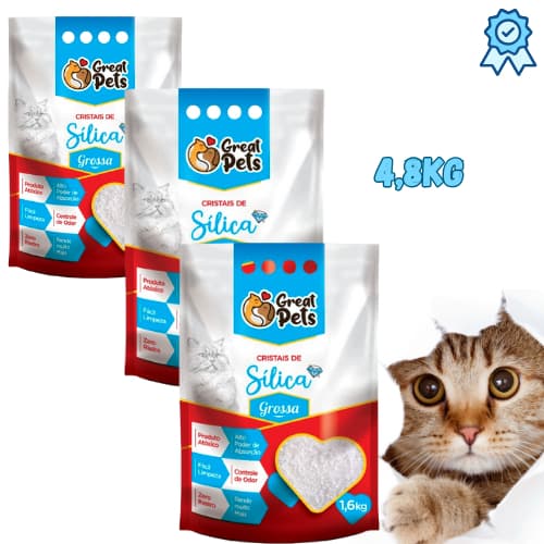 Areia Sílica Sanitária Micro Cristais Grossa para gatos Premium Great pet - 1,6 Kg