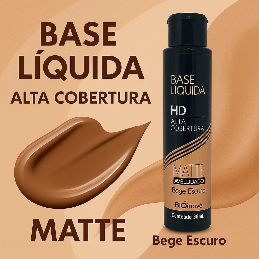 Base Líquida HD 30ml Bio Inove Com Alta Cobertura  Efeito Matte Aveludado