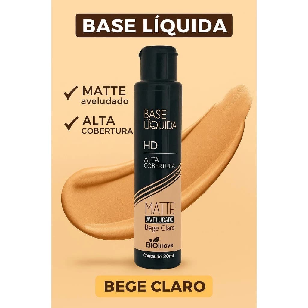 Base Líquida HD Efeito Matte 30ml Bio Inove  Maquiagens Com Alta Cobertura Aveludado
