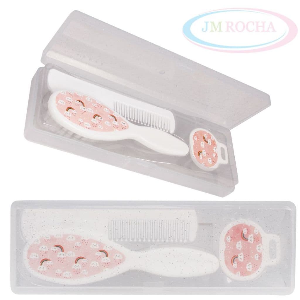 KIT Banho Max Bebê | 4 Peças: Estojo + Escova + Pente + Prendedor | Enxoval | Chá de bebê