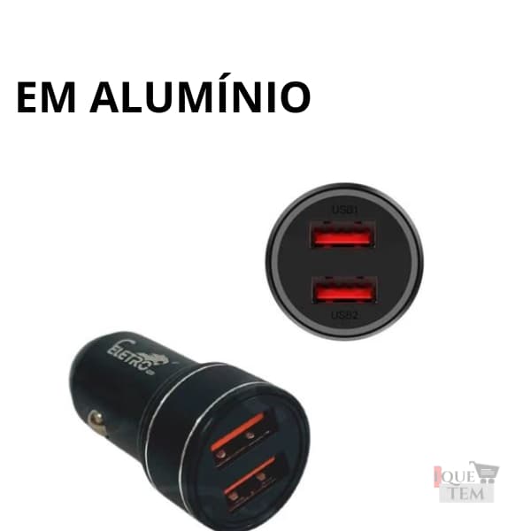 Carregador Veicular 12v com 02 Portas USB 5.1A Eletromex carregador veicular em Alumínio