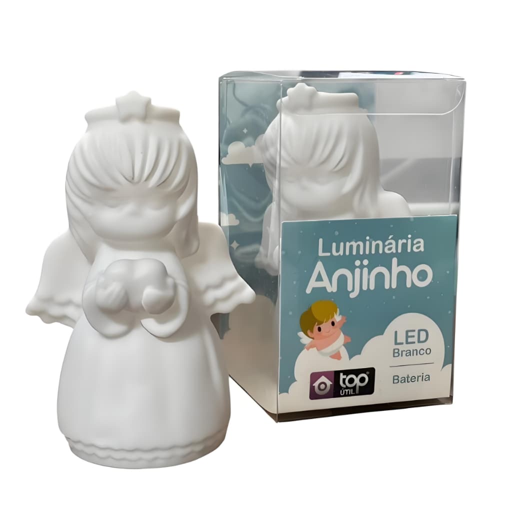 Luminária Anjo Abajur Luz Noturna Led Infantil Decoração Cor da Branco