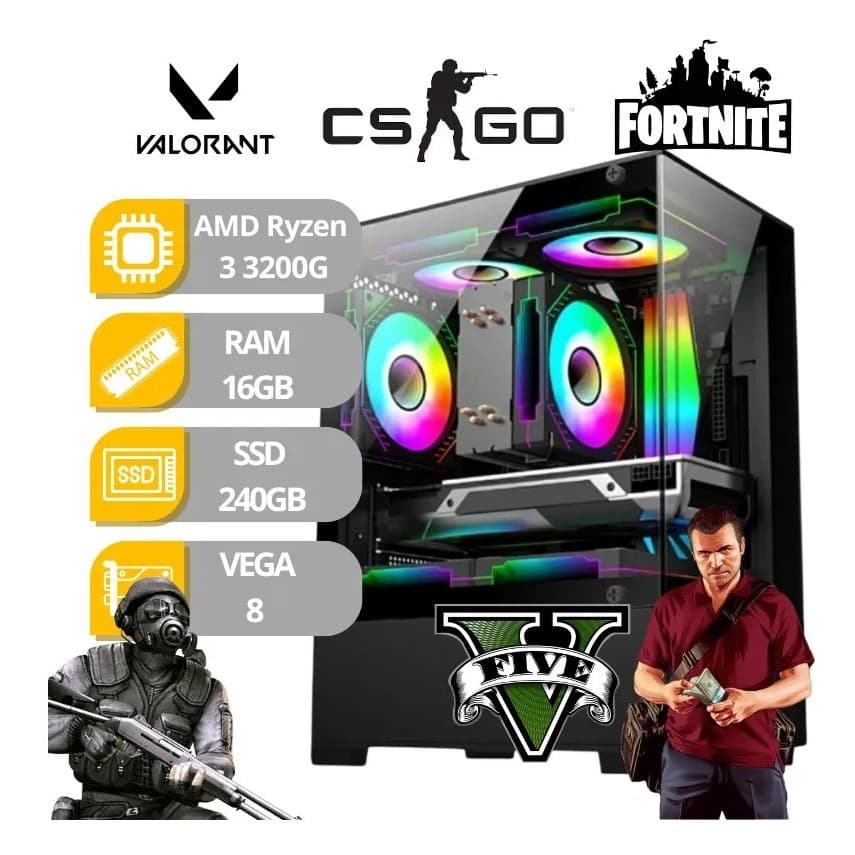 Pc Computador Gamer Cpu Ryzen 3 3200g Vega 8 Ssd 240gb 16gb Ddr4 Wifi
