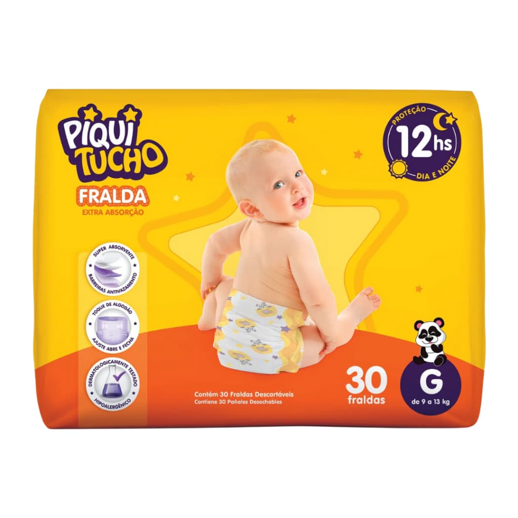 Fralda Descartável Infantil Piquitucho Mega Extra Absorção Fita Diurna Noturna Barato