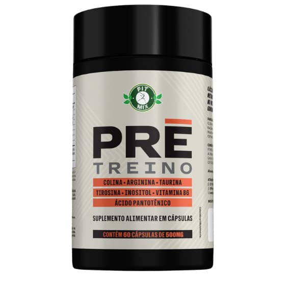 PRÉ-TREINO 600mg – 60 cápsulas – colina, arginina,taurina,tirosina,inositol,vitb6,ácido pantotênico - Fit Mix