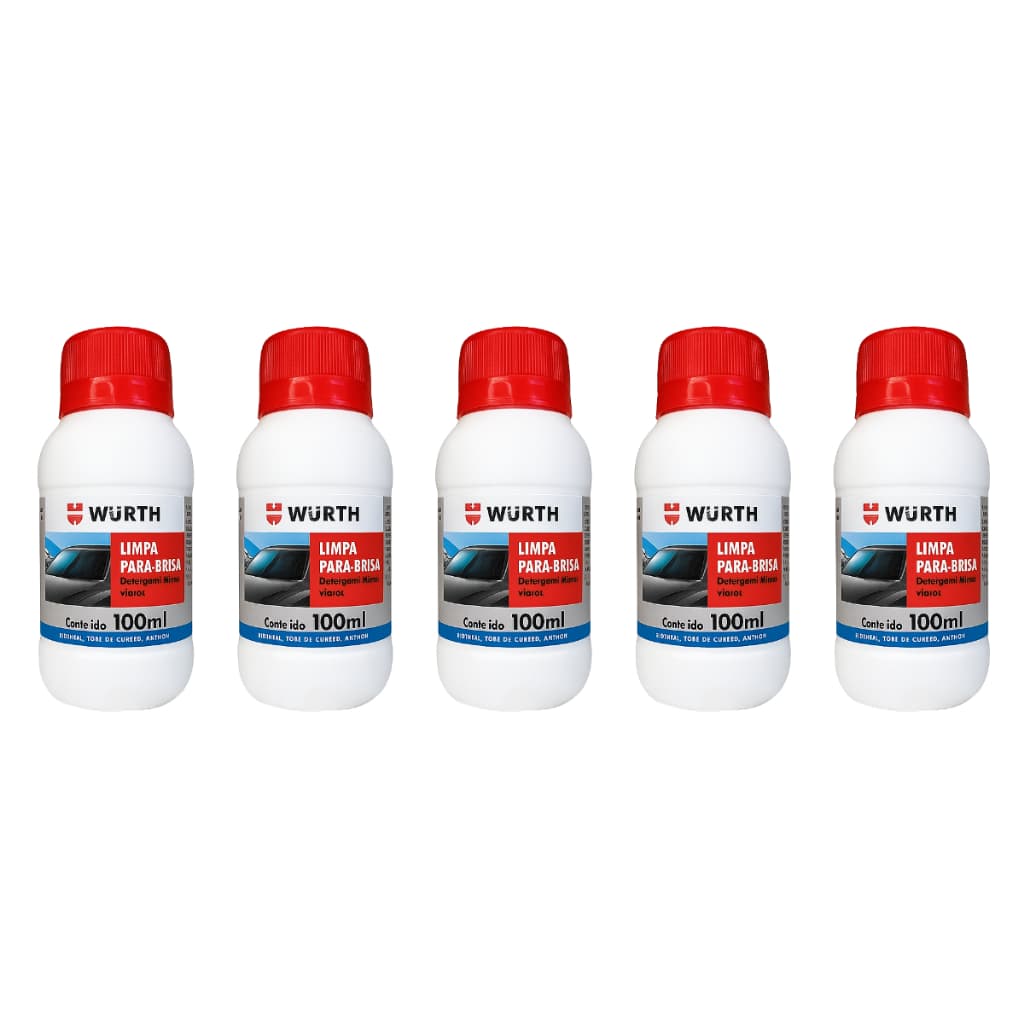 Kit 5 Limpa Vidro e Parabrisa Concentrado Carro Box Fachadas Wurth 100ml