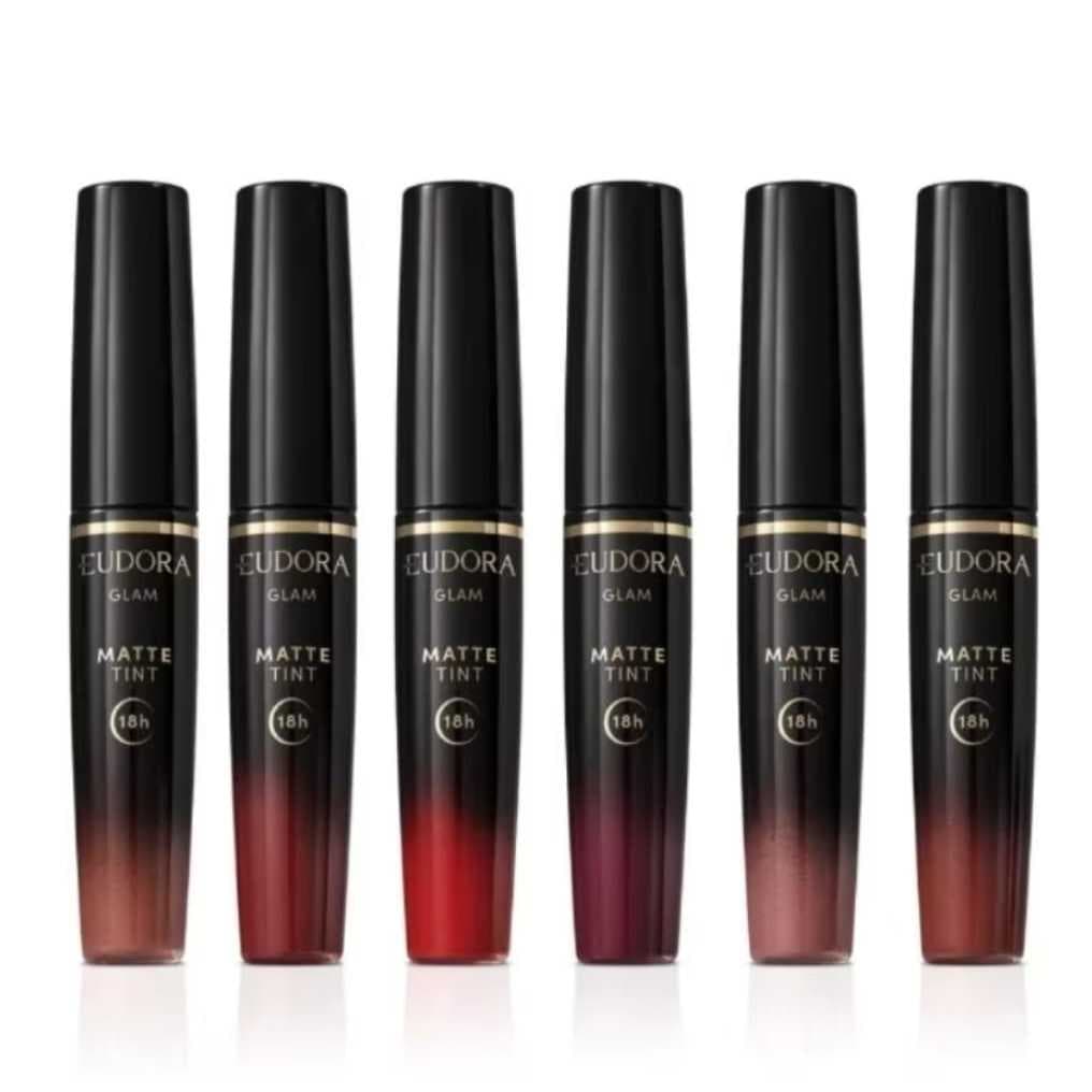 Batom Líquido Rose Vintage, nude icônico, vinho sublime, bordô e lançamento malva e marrom Glam Matte Tint 4g 18h eudora