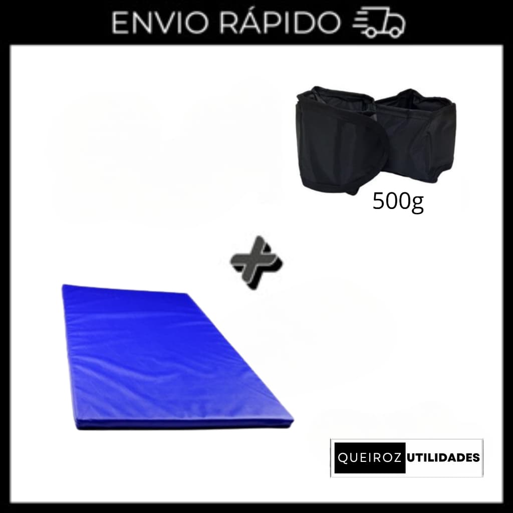 KIT Caneleira de Peso Preta Par de 500g + Colchonete Azul Treino/Academia/Musculação/Fisioterapia