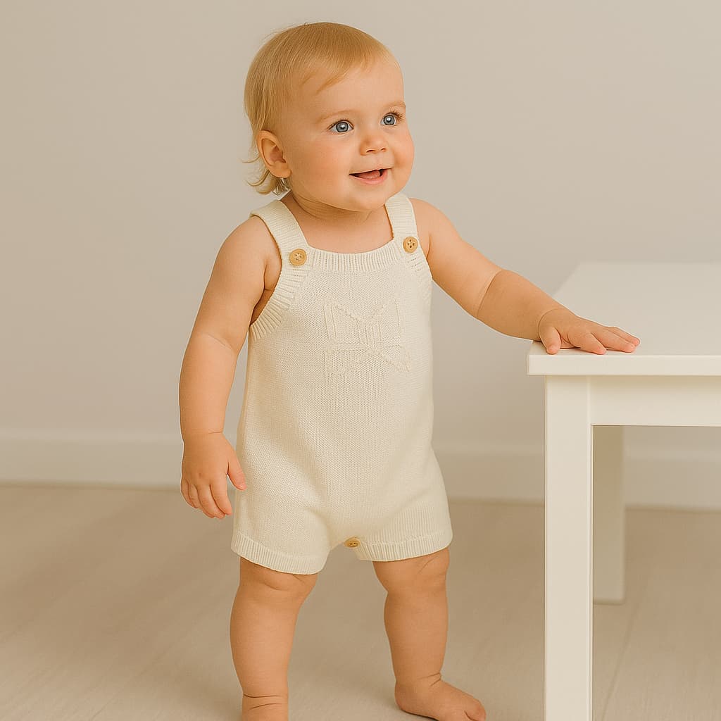 Jardineira Romper Bebê Tricot Unissex Roupa Menino Menina em Tricot Macia Leve Corfortável