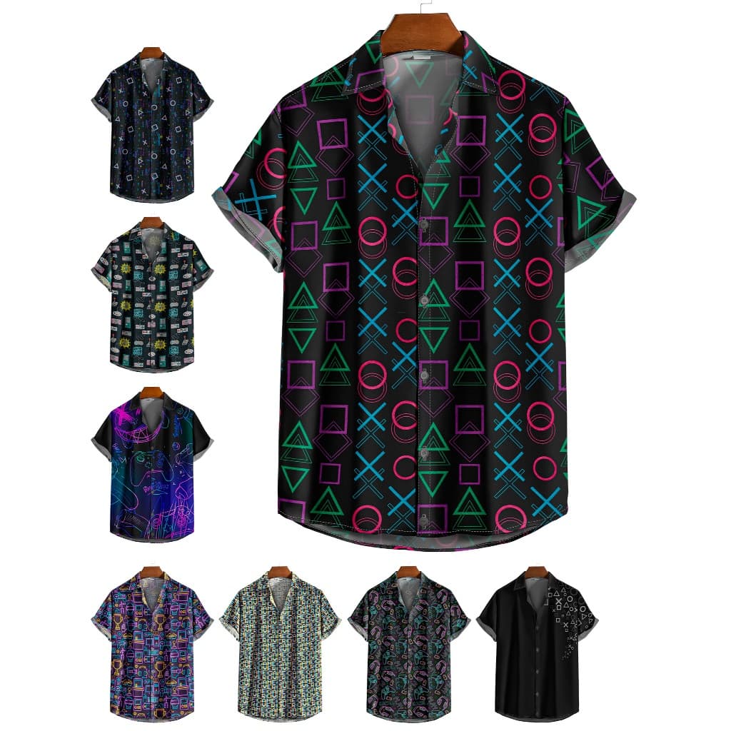 Camisa De Botão Gamer Geek – Estampa Retrô De Controles, Consoles E Arte Inspirada Em Videogame [Ref-040]