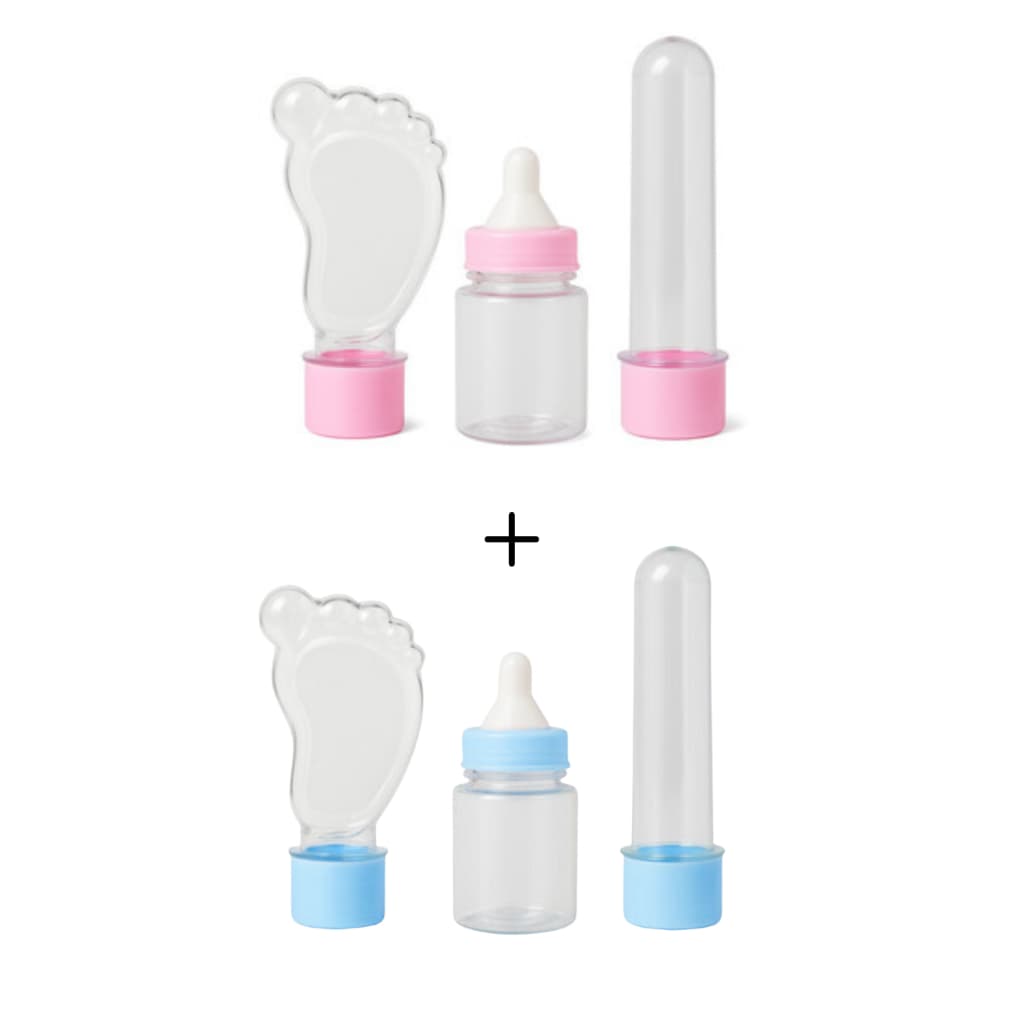 Kit 60 lembrancinhas -20 Tubetes 13 cm 20 Mamadeira e 20 Tubete Pezinho - tubet Pé Chá de Bebe Festa