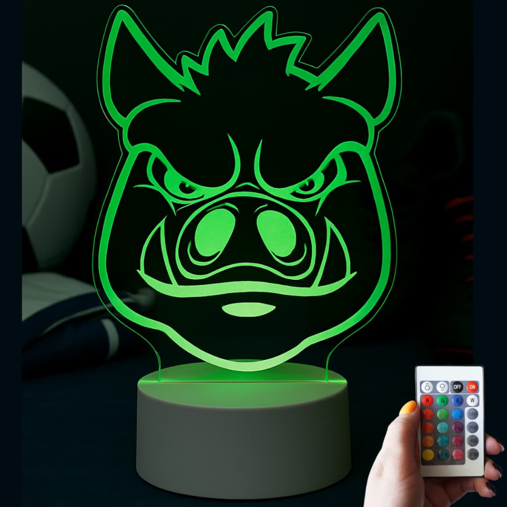 Luminária Porco Gobbato Decoração Abajur Mascote Palmeiras Porco Decoração Futebol Time Game LED 3D