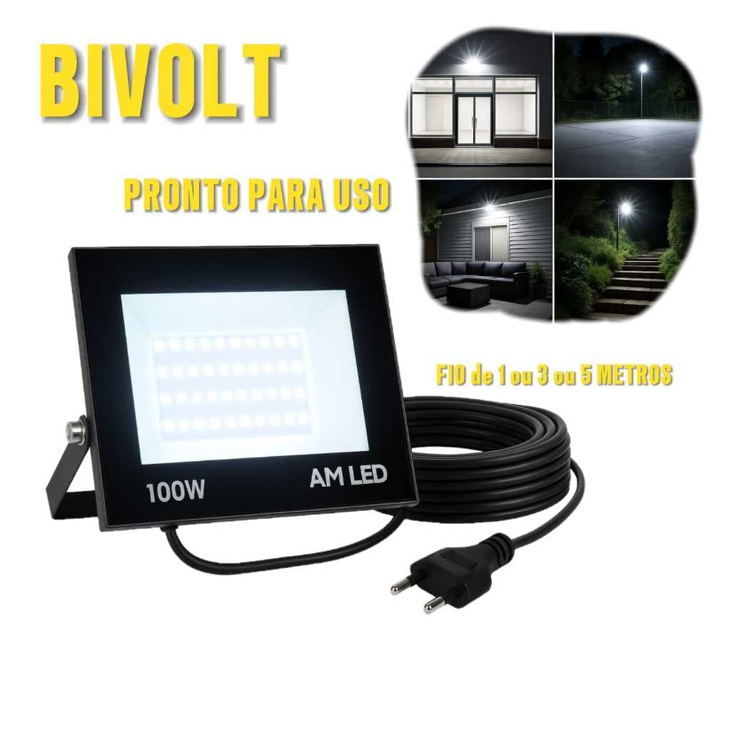 Lâmpada luminária de extensão 100w com tomada montada luz led forte cabo de 1 - 3 e 5 metros bivolt