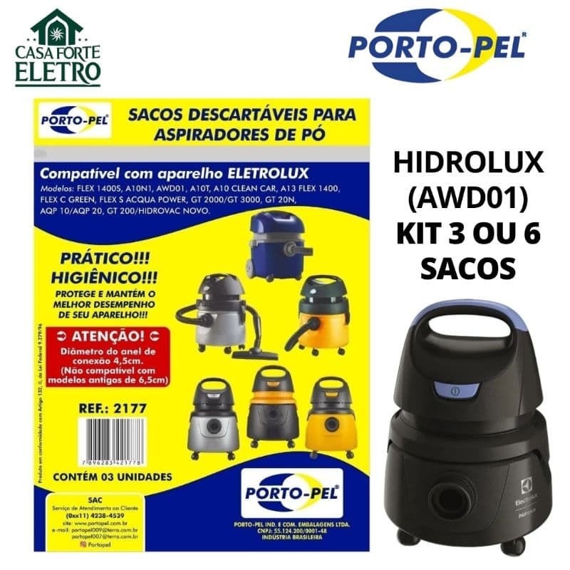 Kit 3 ou 6 Sacos de Papel Descartáveis p/ Aspirador Electrolux Hidrolux (awd01)