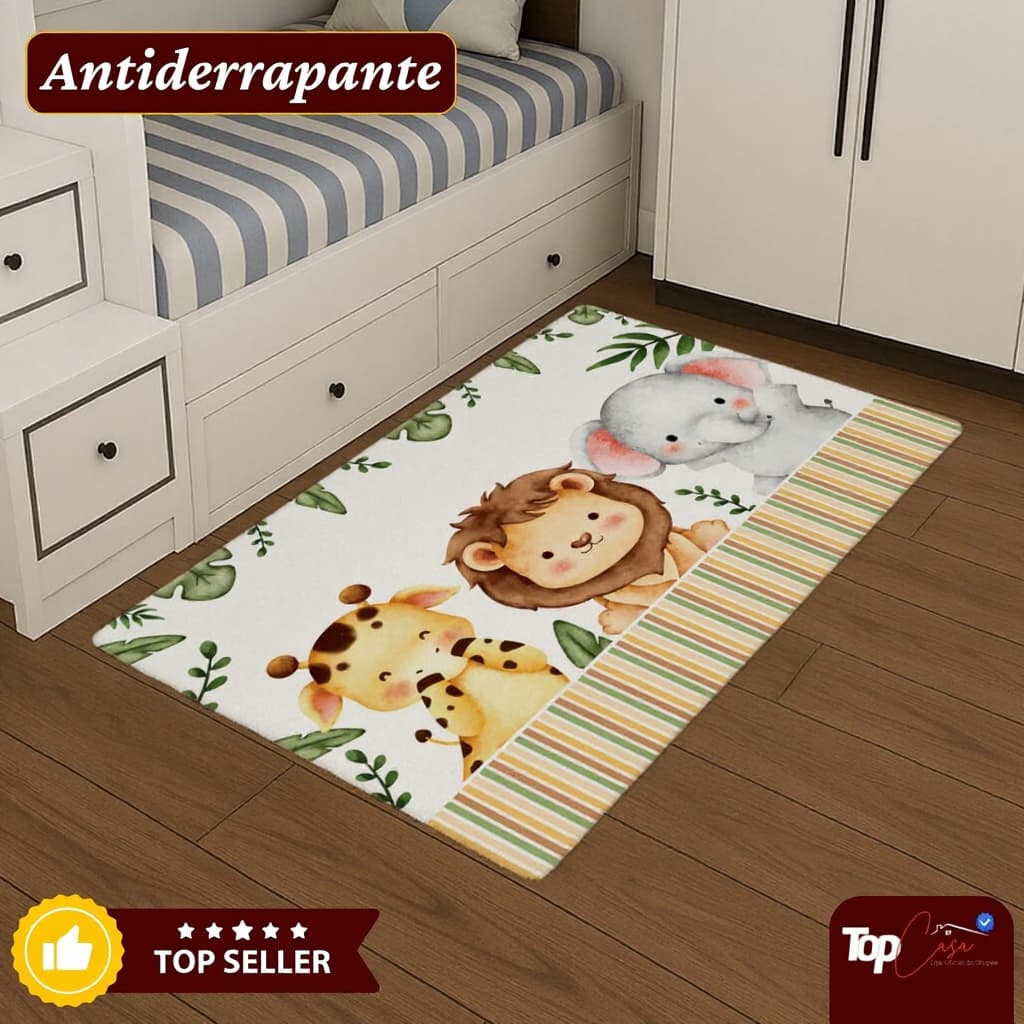 Tapete Infantil Antiderrapante 1,00 x 0,65 - Decoração p/ Quarto, Bebê, Brinquedoteca, Sala de Aula
