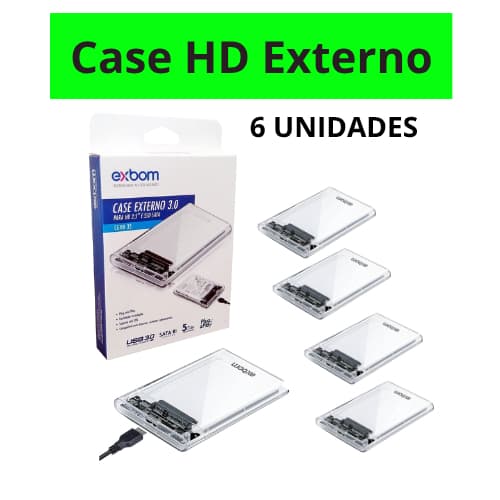 Case Exbom HD/SSD Externo 2.5 Transparente, USB 3.0 SATA Exbom Case Gaveta Adaptador PC, Notebook
