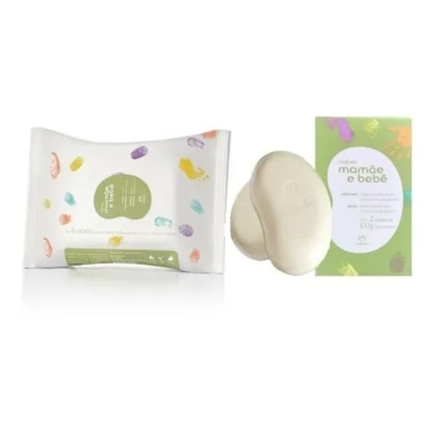 Kit Natura Mamae e Bebe  2 Sabonete + Lenços Umedecidos 16und