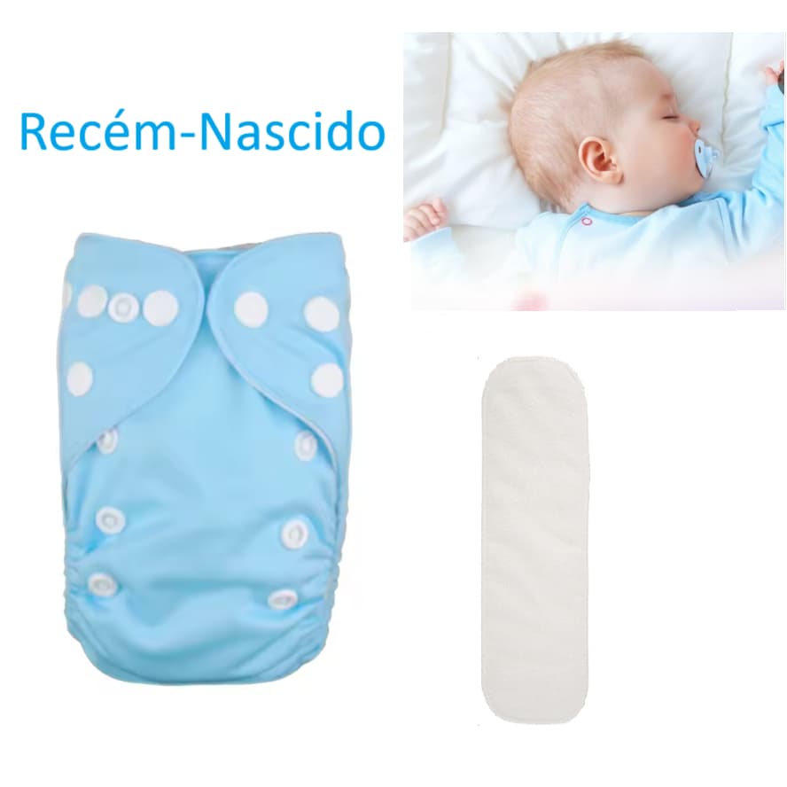 Fralda rn para bebê prematuro e recém-nascido + absorvente lavável ecológico