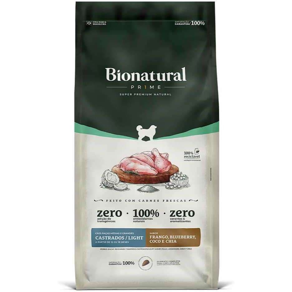 Ração Bionatural Prime Cães Adultos Castrados Light Raças Médias e Grandes Frango 15 KG