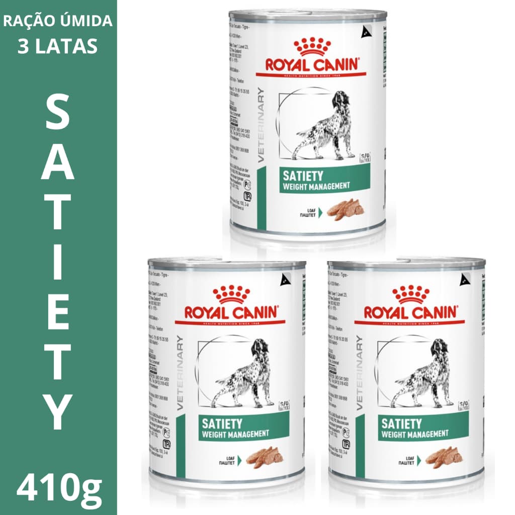 Ração Úmida Royal Canin Veterinary Diet Satiety KIT 3x Latas Cães Obesos Controle Peso Emagrecimento