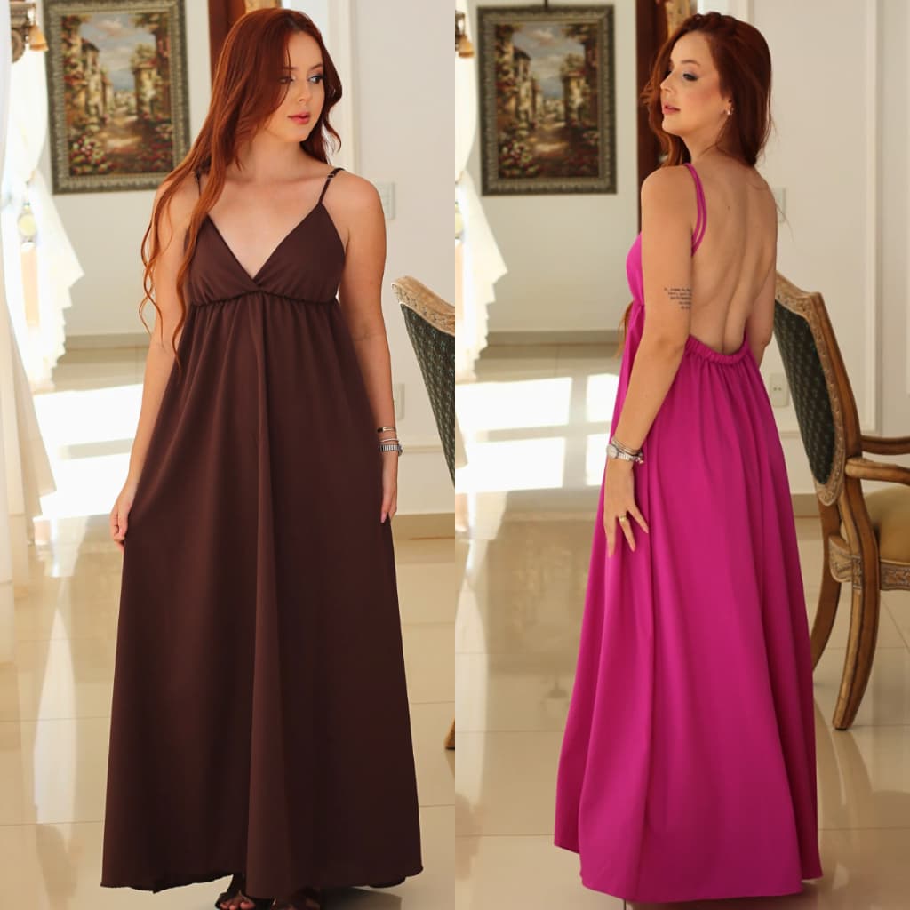 Vestido Feminino Soltinho Longo Costa Nua Decote Alças Finas Brisa Original