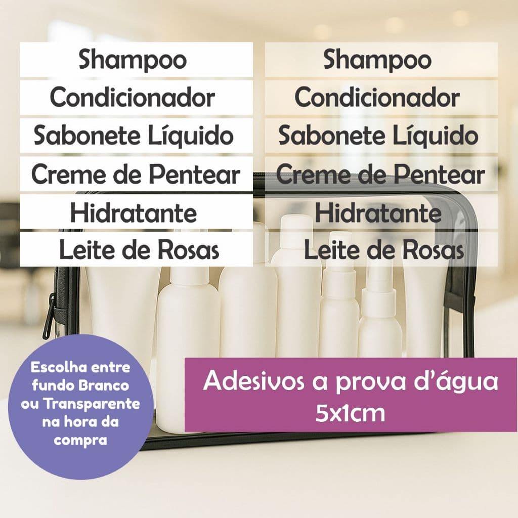Adesivos 5x1cm Shampoo, Condicionador, Hidratante,creme de pentear e Mais – À Prova d’Água, Organizar ou Presentear-