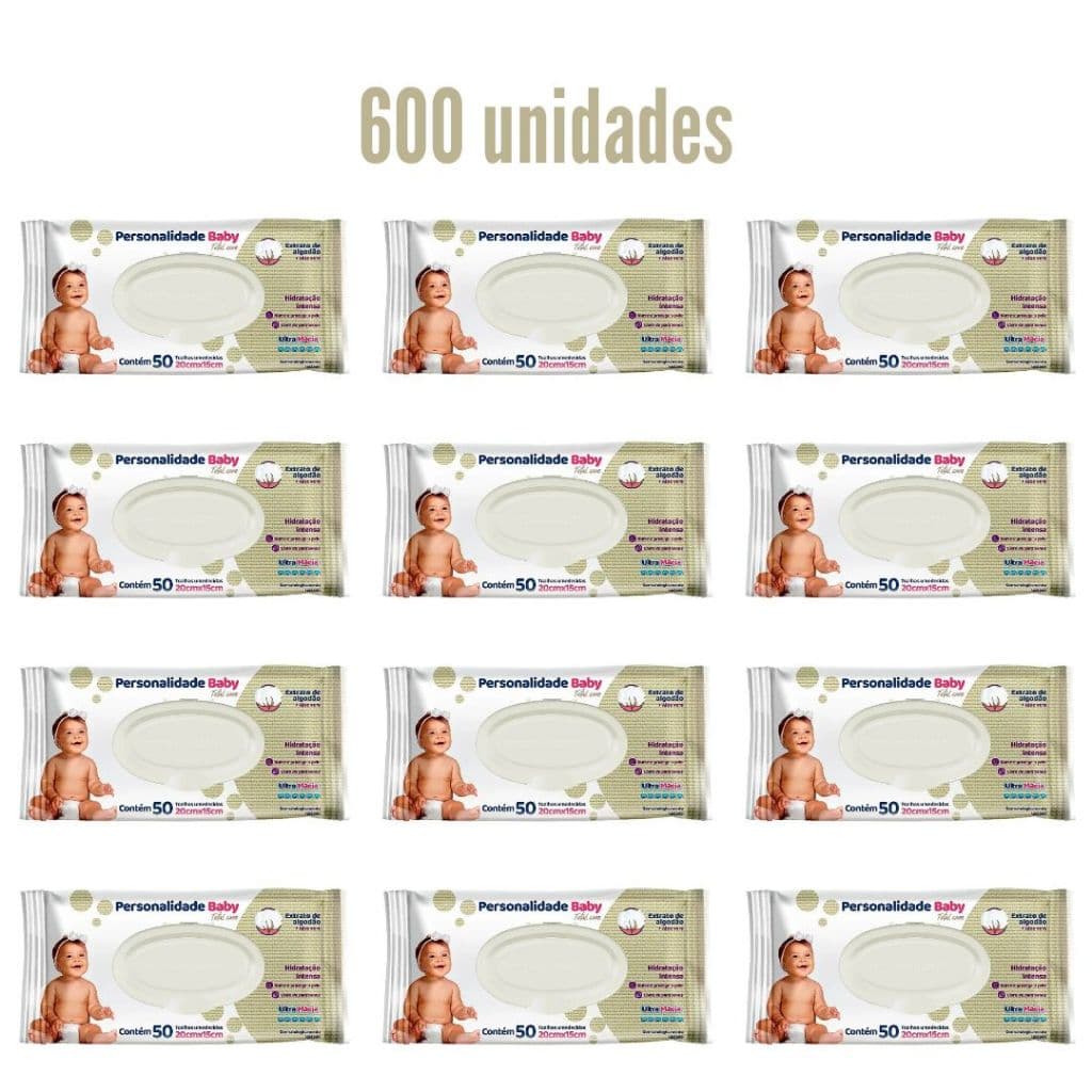 Toalha Umedecida Personalidade Baby Total Care c/50 - Extrato de Algodão + Aloe Vera, Ultra Macia