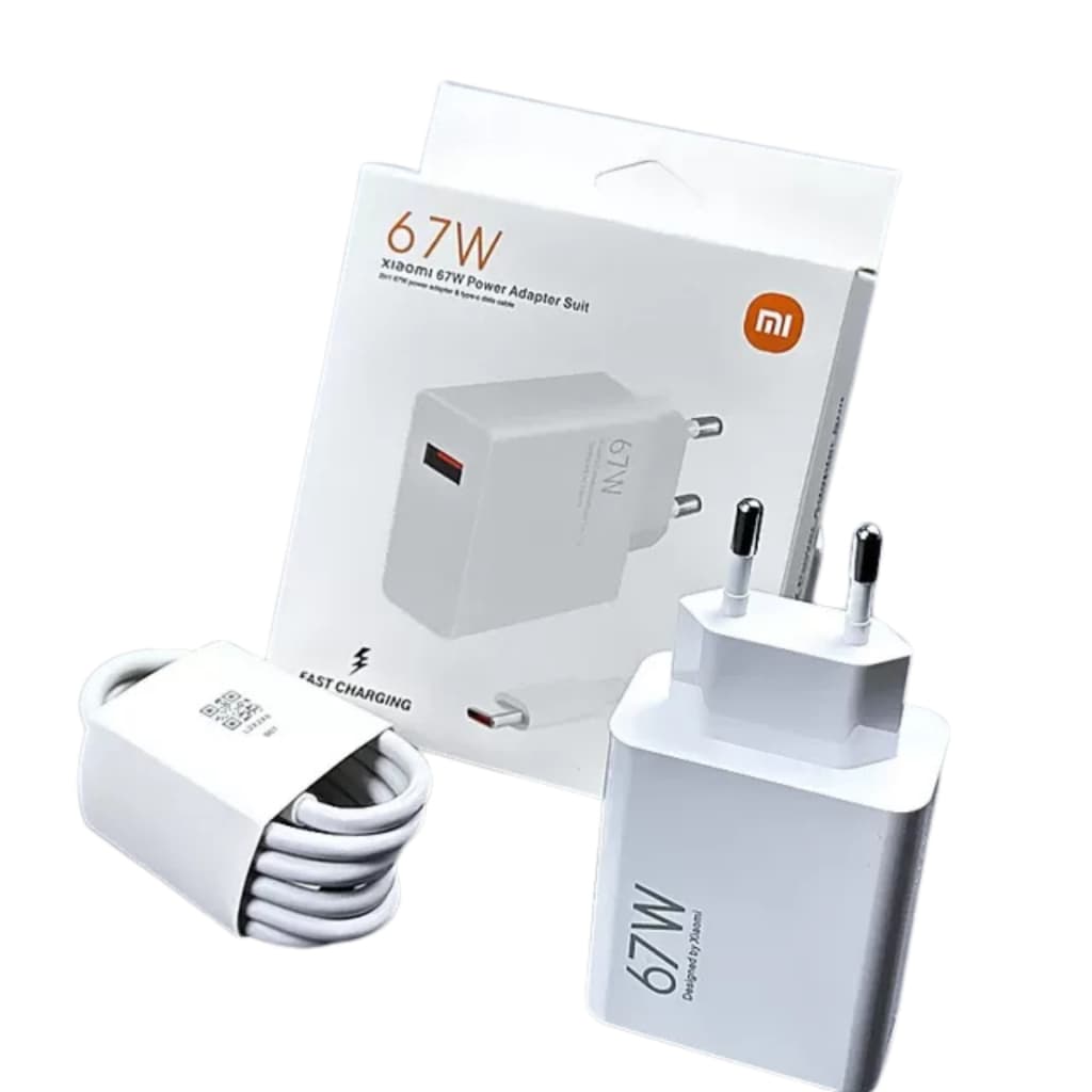 Turbo Carregador Xiaomi 67W de Parede + Cabo Tipo-C | Carga Ultra Rápida, Ideal para Smartphones e Tablets