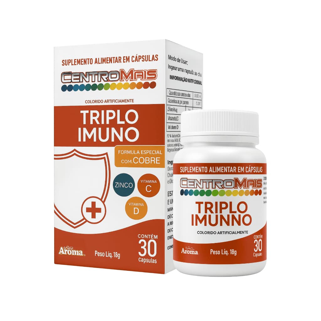 Suplemento de Vitamina C, Vitamina D e Zinco Triplo Imunno 30 Cápsulas Suporte à Imunidade Antioxidante e Bem-Estar