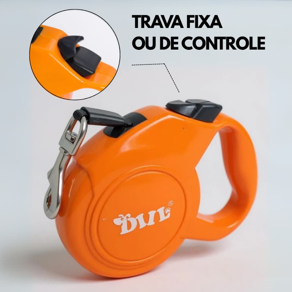Coleira Guia Retrátil até 20 kg - 4 Metros com Trava Resistente Pets Cachorro Cães Gatos