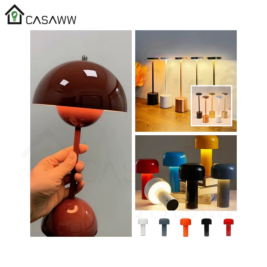 Luminária de Mesa Abajur Cogumelo LED Moderno Design Cabeceira Escrivaninha LED 3 em 1 Recarregável