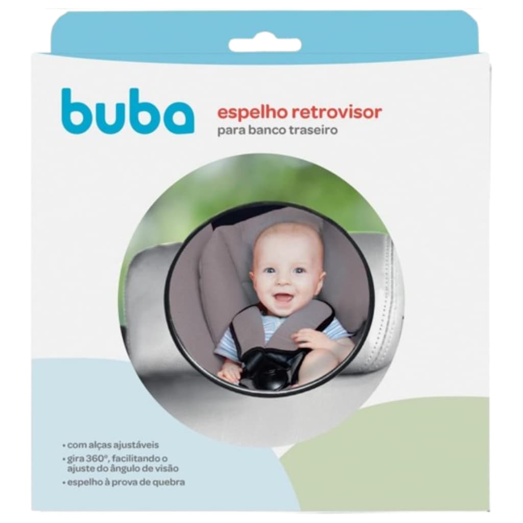 Espelho Retrovisor Infantil Para Carro com Alças Ajustáveis Redondo Gira 360° Buba
