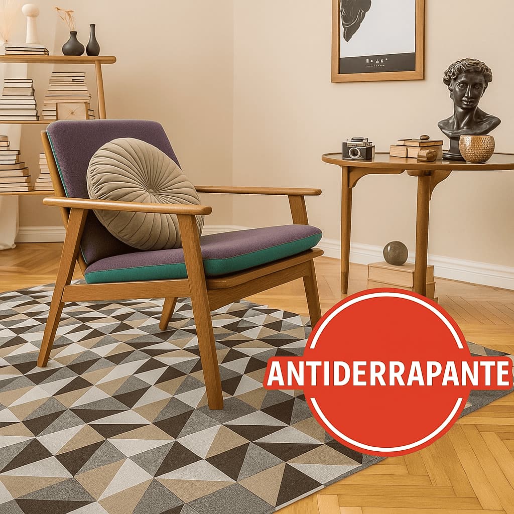 Tapete Antiderrapante para Sala/Quarto – Jacquard Moderno 1,35x1,00 Geométrico
