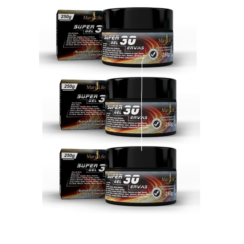 Kit 3 Gel 30 Ervas Massageador Efeito Gelo Quente Pote 250g