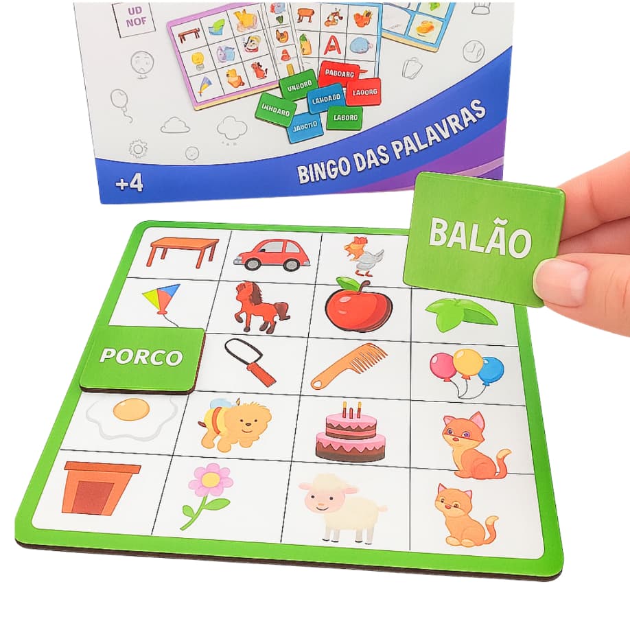 Kit 4 Tabuleiros Bingo Brinquedo Infantil  Educativo Palavras De Figuras Brinquedo Aprendizado