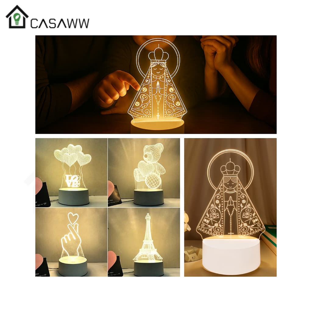 Luminária Led Acrílico De Mesa Abajur 3D Criativo luz noturno Ursinho Rodai Gigante Torre USB Led