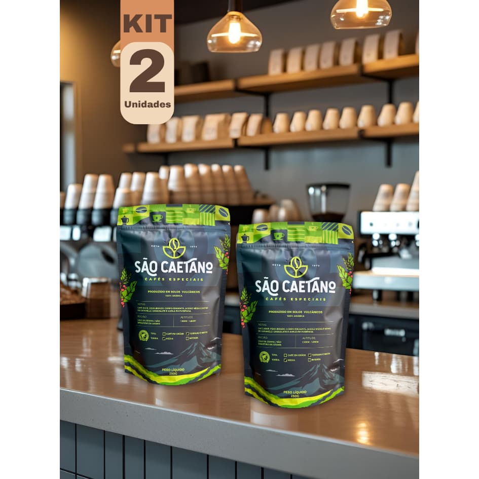 Kit 2 Cafés Especiais 250g em Grãos com Torra Média São Caetano