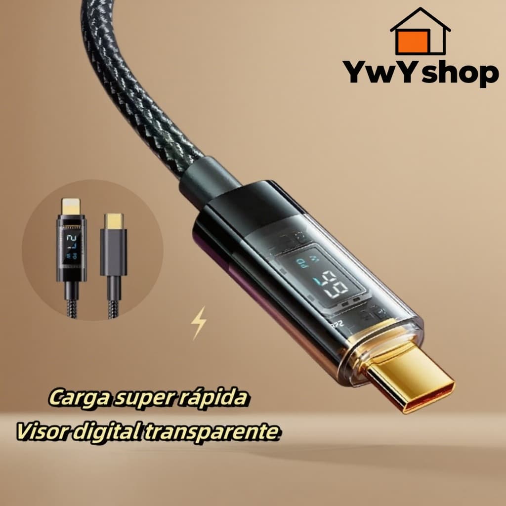 Cabo USB-C 100W PD + 66W com Visor Digital - Carregamento Rápido para Android e iPhone A2