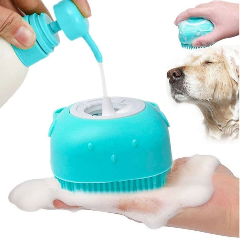 Esponja Para Banho de Silicone com Dispenser Massageador Escova Shampoo Sabonete Pet Infantil