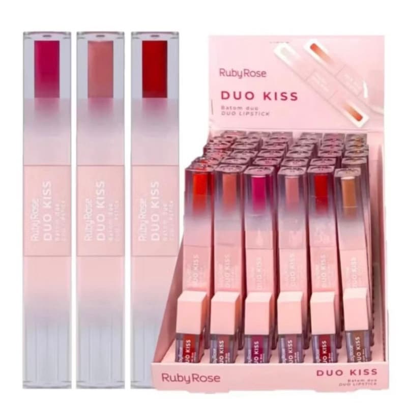 Batom Líquido Ruby Rose Duo Kiss Matte 2 em 1 Alta Cobertura Com Gloss